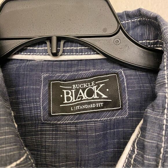Buckle BKE black label standard fit shirt Short sleeve button up casual blue L - Picture 7 of 8